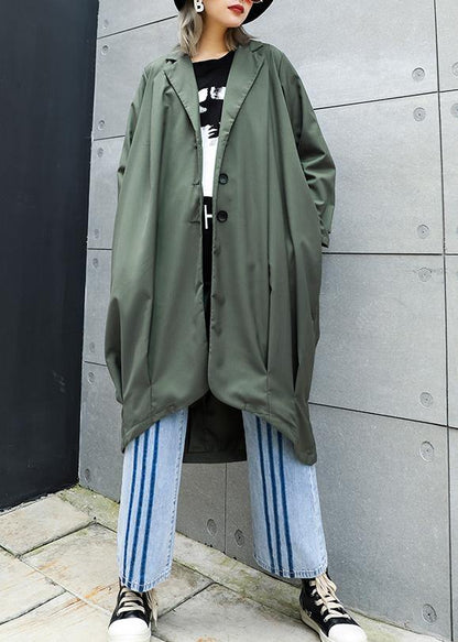 boutique gray green Coats Women oversize maxi coat Notched pockets asymmetric outwear - SooLinen