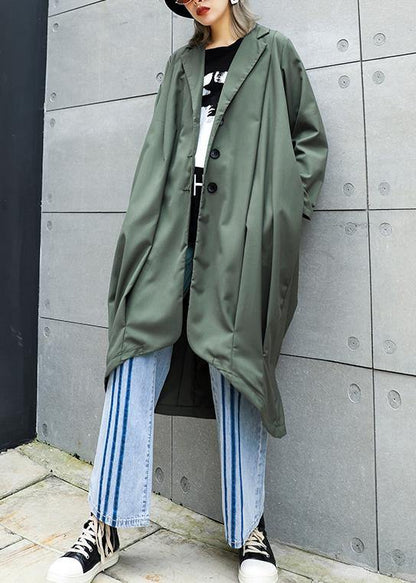 boutique gray green Coats Women oversize maxi coat Notched pockets asymmetric outwear - SooLinen