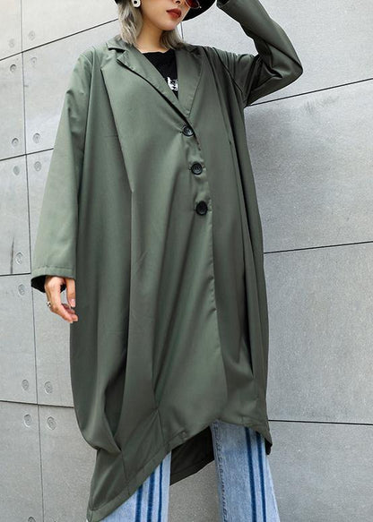 boutique gray green Coats Women oversize maxi coat Notched pockets asymmetric outwear - SooLinen