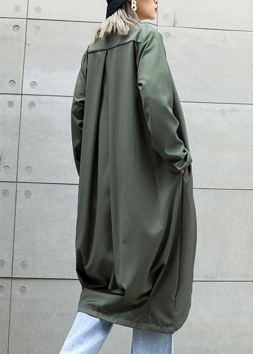 boutique gray green Coats Women oversize maxi coat Notched pockets asymmetric outwear - SooLinen