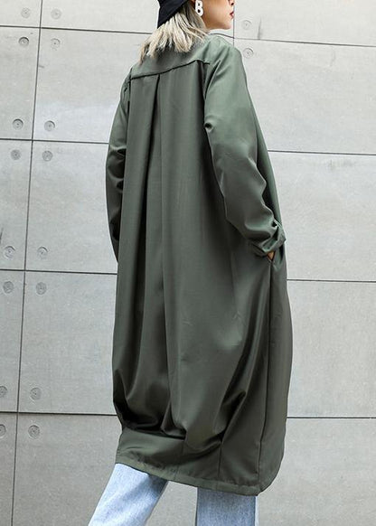 boutique gray green Coats Women oversize maxi coat Notched pockets asymmetric outwear - SooLinen