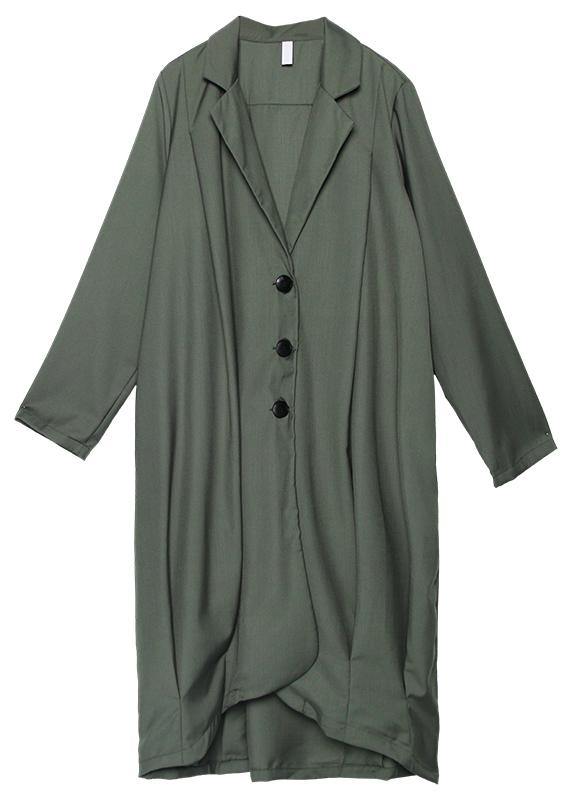 boutique gray green Coats Women oversize maxi coat Notched pockets asymmetric outwear - SooLinen