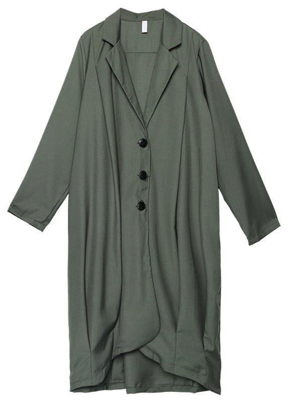 boutique gray green Coats Women oversize maxi coat Notched pockets asymmetric outwear - SooLinen