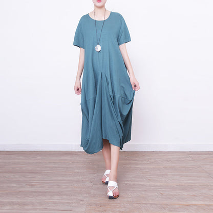 Boutique-Leinenkaftane in Grün, Übergrößen, O-Ausschnitt, Leinen-Maxikleid 2018, Leinenkaftane mit asymmetrischem Saum
