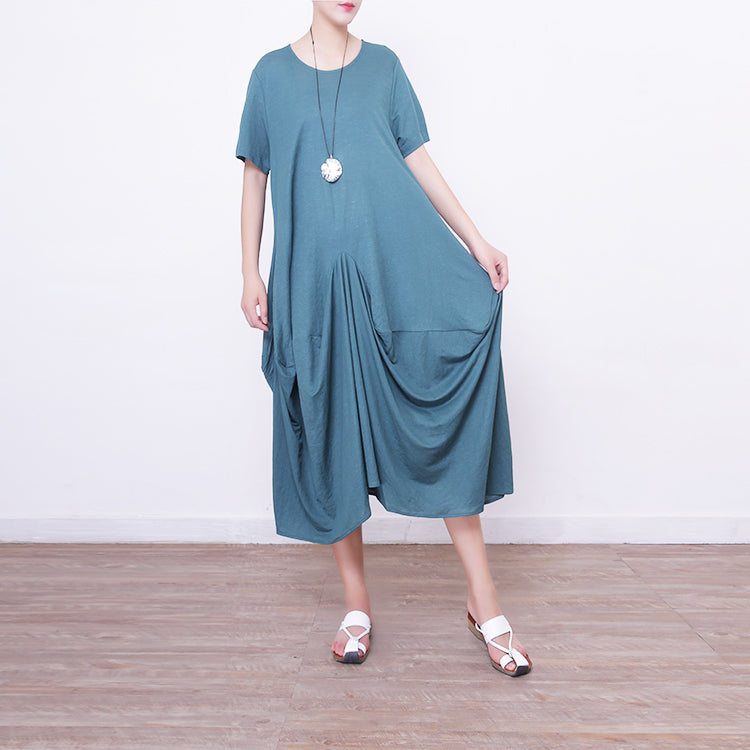 Boutique-Leinenkaftane in Grün, Übergrößen, O-Ausschnitt, Leinen-Maxikleid 2018, Leinenkaftane mit asymmetrischem Saum