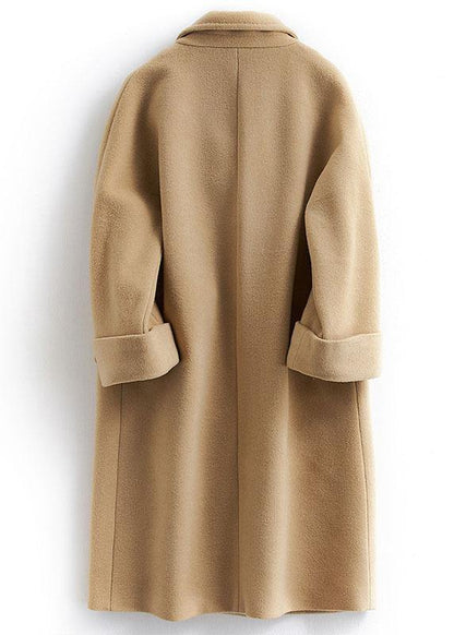 boutique khaki Woolen Coat Women plus size long coat double breast woolen Notched outwear - SooLinen