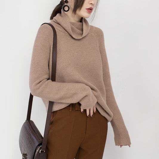 Boutique-Strickpullover in Khaki, Pullover mit hohem Kragen in Übergröße, feines Baggy-Oberteil