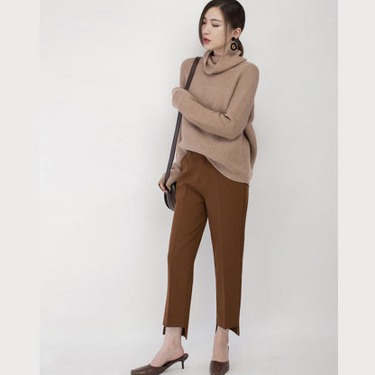 Boutique-Strickpullover in Khaki, Pullover mit hohem Kragen in Übergröße, feines Baggy-Oberteil