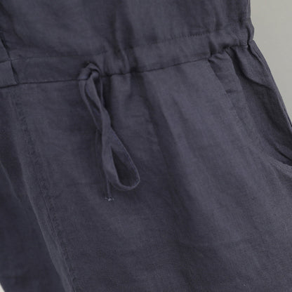 Boutique-Leinenkleider in Khaki, Leinenkleider in Übergröße, elegantes Midikleid mit V-Ausschnitt und Kordelzug