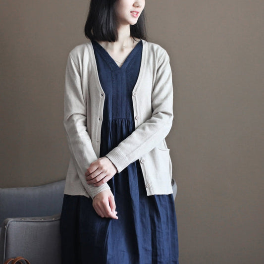 Boutique Nude Kuschelpullover Locker sitzende Strickblusen Neue V-Ausschnitt Herbstbluse Cardigan