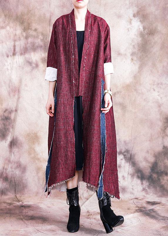 boutique oversize long coat fall women coats red asymmetric patchwork Coat Women - SooLinen