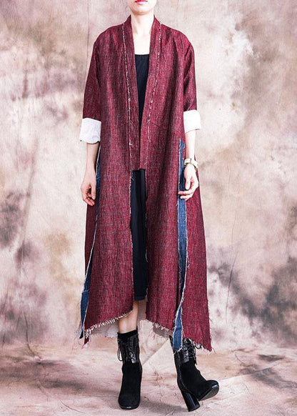 boutique oversize long coat fall women coats red asymmetric patchwork Coat Women - SooLinen