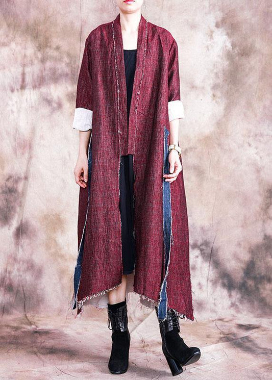 boutique oversize long coat fall women coats red asymmetric patchwork Coat Women - SooLinen