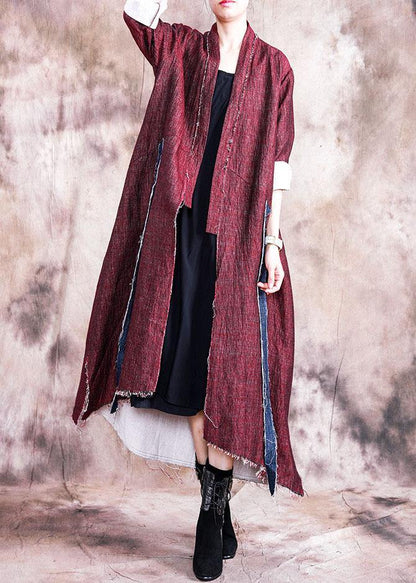 boutique oversize long coat fall women coats red asymmetric patchwork Coat Women - SooLinen