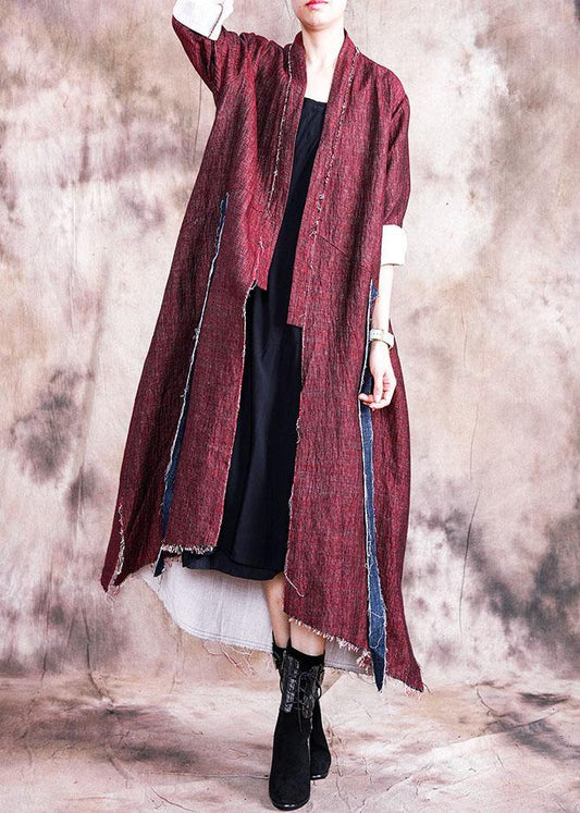boutique oversize long coat fall women coats red asymmetric patchwork Coat Women - SooLinen