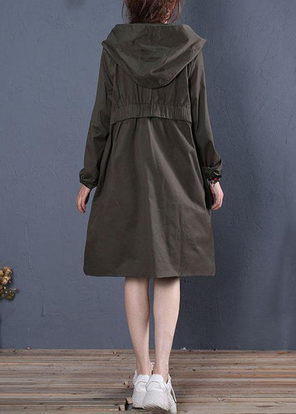 boutique oversized mid-length coats fall coat gray green hooded zippered coat - SooLinen