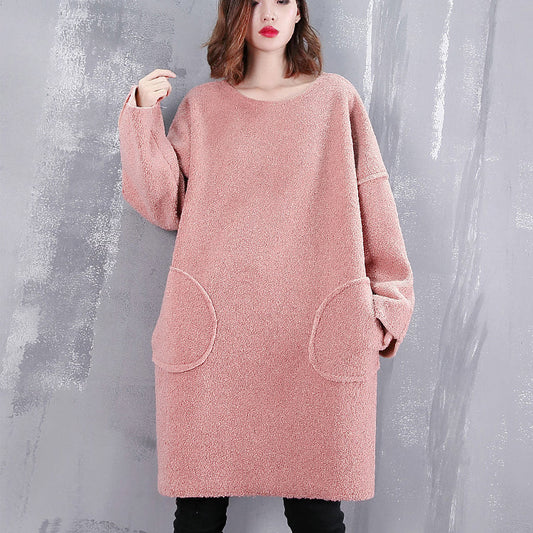 Boutique rosa Bluse trendy plus Größe O Hals Reisekleidung feine Taschen Kleidung Tops