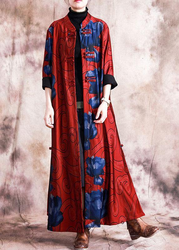 boutique plus size Winter coat fall women coats black patchwork green print Chinese Button coat for woman - SooLinen