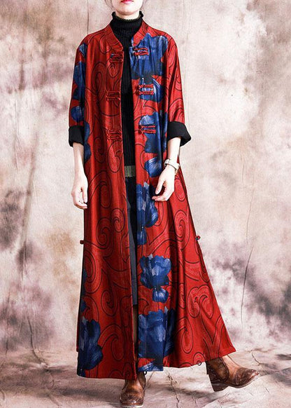 boutique plus size Winter coat fall women coats black patchwork green print Chinese Button coat for woman - SooLinen