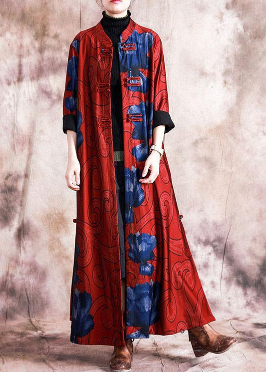 boutique plus size Winter coat fall women coats black patchwork green print Chinese Button coat for woman - SooLinen