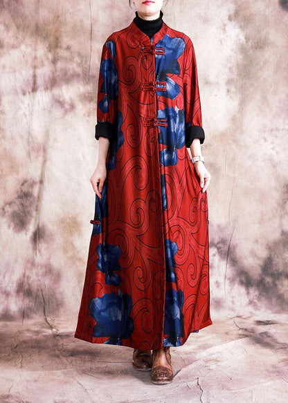 boutique plus size Winter coat fall women coats black patchwork green print Chinese Button coat for woman - SooLinen