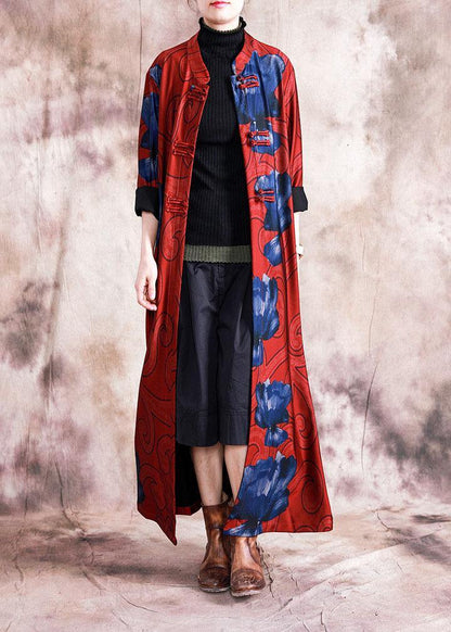 boutique plus size Winter coat fall women coats black patchwork green print Chinese Button coat for woman - SooLinen