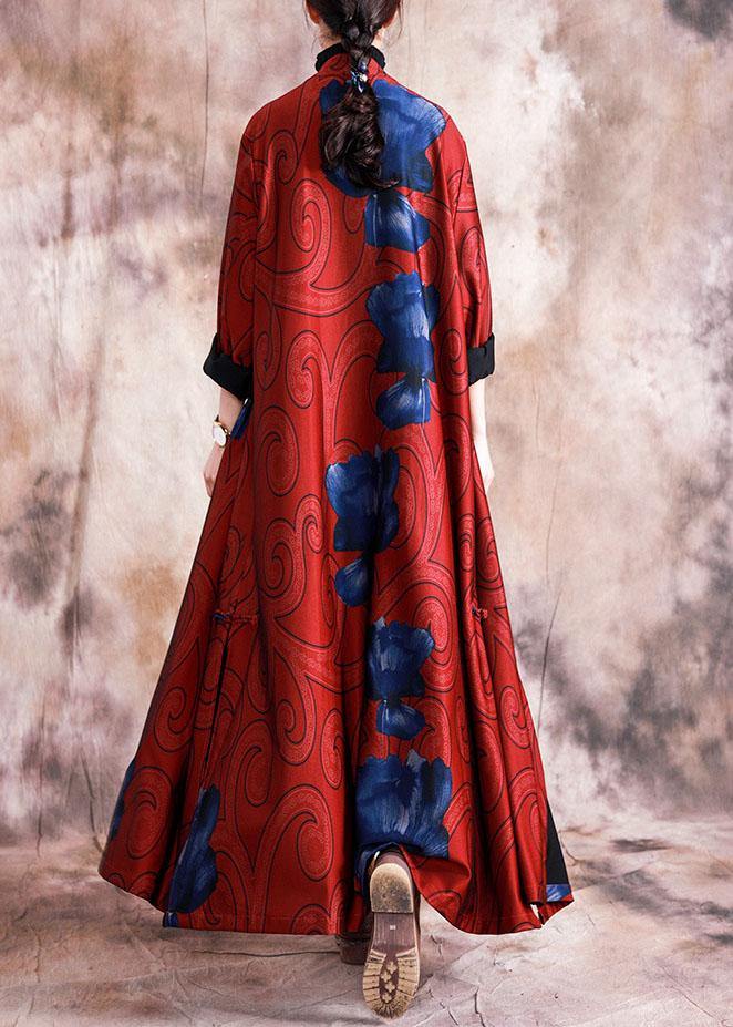 boutique plus size Winter coat fall women coats black patchwork green print Chinese Button coat for woman - SooLinen