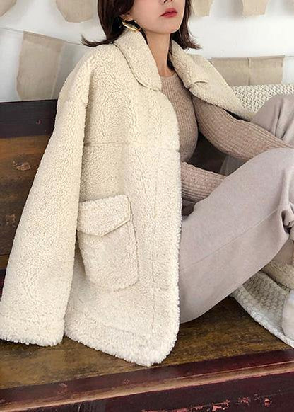 boutique plus size clothing Jackets & Coats big pockets women coats nude lapel collar woolen overcoat - SooLinen