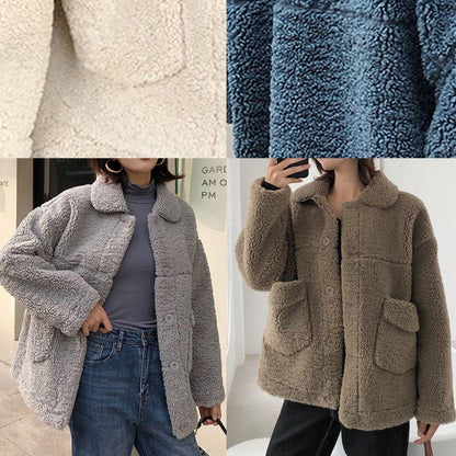 boutique plus size clothing Jackets & Coats big pockets women coats nude lapel collar woolen overcoat - SooLinen