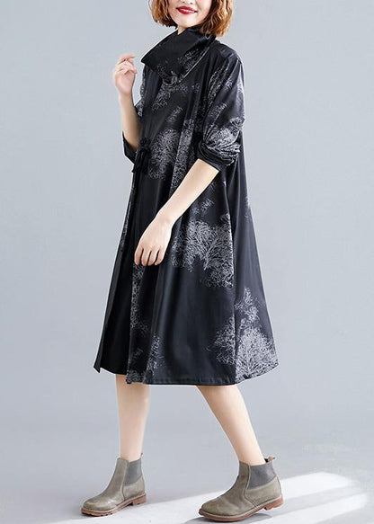 boutique plus size coat fall black Turtleneck pockets coat - SooLinen