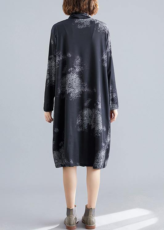 boutique plus size coat fall black Turtleneck pockets coat - SooLinen