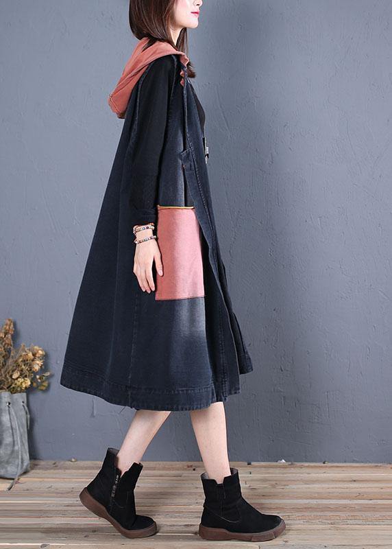 boutique plus size trench coat black patchwork hooded sleeveless jackets - SooLinen