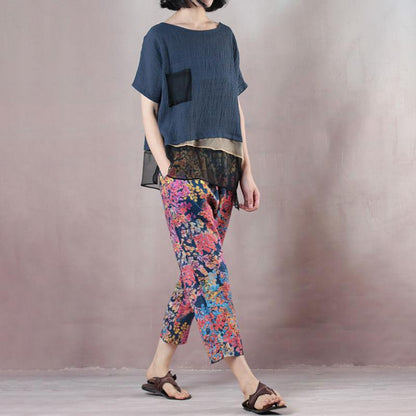 Boutique Bluse aus reinem Leinengemisch Locker sitzende Bluse aus Leinen mit kurzen Ärmeln in Blau