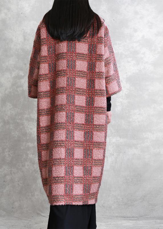 boutique red plaid Woolen Coats oversized long winter pockets Button coat - SooLinen