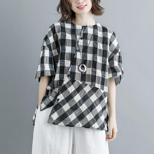 Boutique Sommer Baumwolloberteile Übergrößen Kleidung Lässige Sommerbluse mit 12 Ärmeln