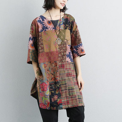 Boutique Sommer T-Shirt Casual Kurzarm Sommer Casual Blumenschlitz Lange Tops