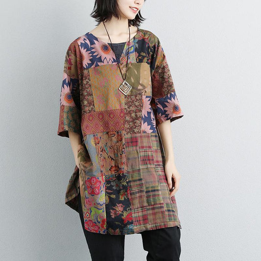 Boutique Sommer T-Shirt Casual Kurzarm Sommer Casual Blumenschlitz Lange Tops