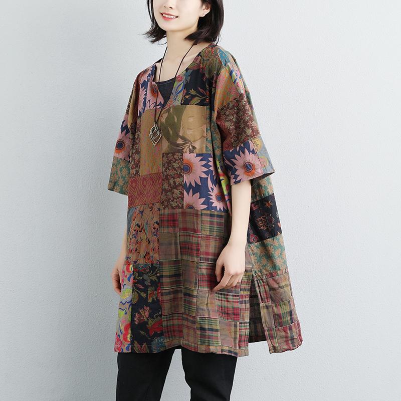 Boutique Sommer T-Shirt Casual Kurzarm Sommer Casual Blumenschlitz Lange Tops