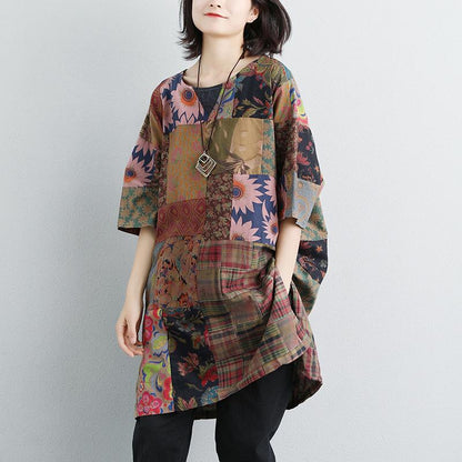 Boutique Sommer T-Shirt Casual Kurzarm Sommer Casual Blumenschlitz Lange Tops