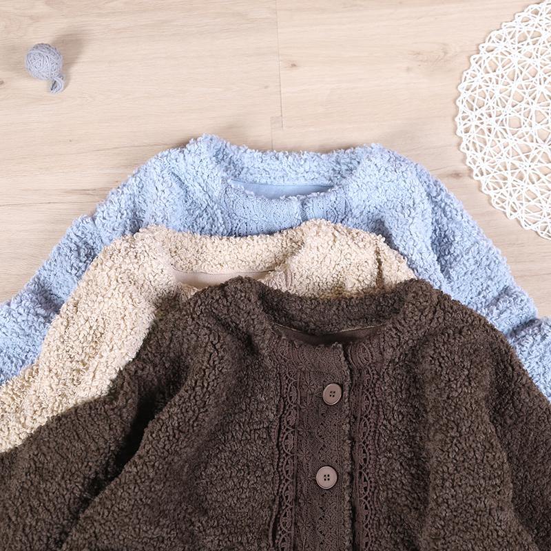 boutique trendy spring coats chocolate o neck patchwork fuzzy wool coat for woman - SooLinen