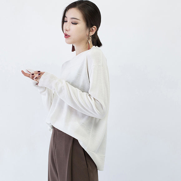 Boutique weiße Strickpullover Oversize O-Ausschnitt Strickoberteile lässige Baggy Herbstbluse