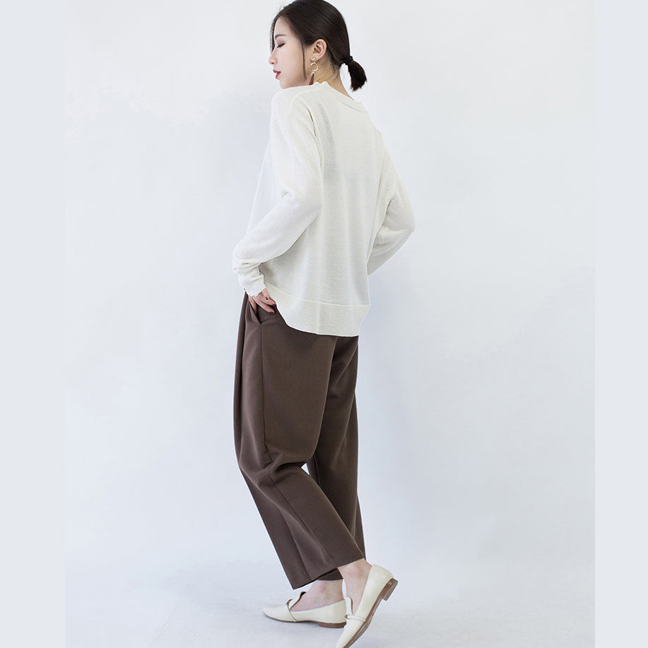 Boutique weiße Strickpullover Oversize O-Ausschnitt Strickoberteile lässige Baggy Herbstbluse