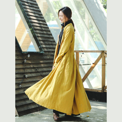 Boutique gelb mäntel casual stehkragen graben mantel Mode Cinched große saum Mantel