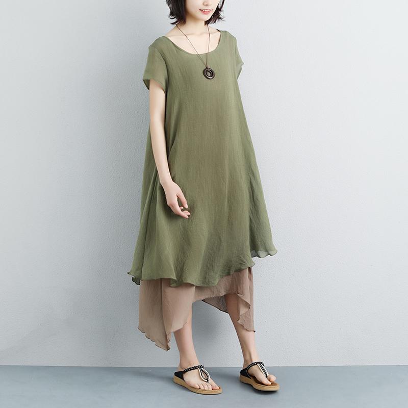 kurzes Baumwollkleid in Übergröße Falsches zweiteiliges Kurzarm-Kleid in Grün