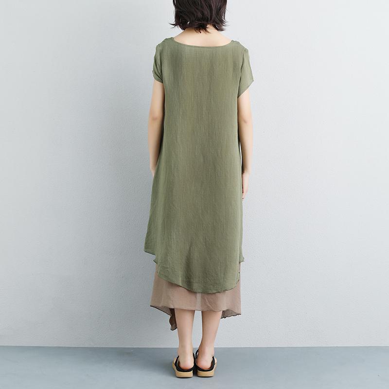 kurzes Baumwollkleid in Übergröße Falsches zweiteiliges Kurzarm-Kleid in Grün