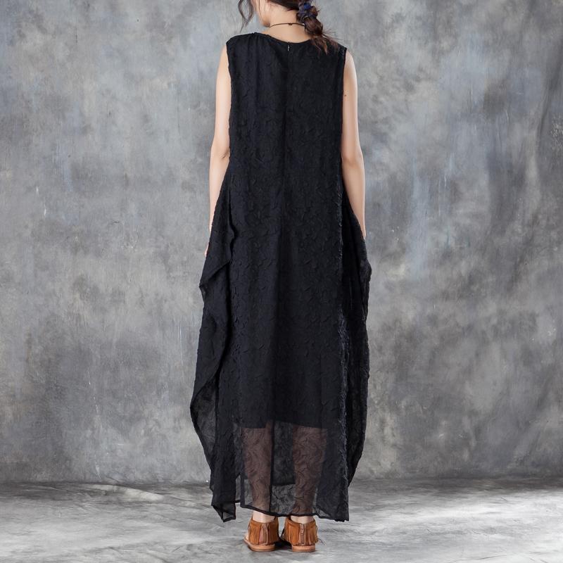 brief long cotton dresses oversized Round Neck Sleeveless Summer Black Long Dress