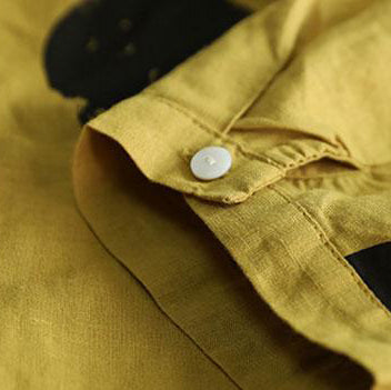 Kurze natürliche baumwolle t-shirt plus größe kleidung Stehkragen Kurzarm Lose Baumwolle Gelb Hemd