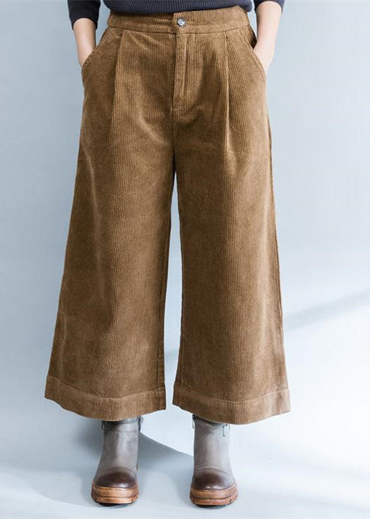 braune stylische warme Baumwollcordhose mit weitem Bein Vintage Freizeithose