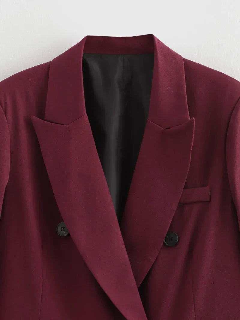 Burgundy oversized double-breasted blazer