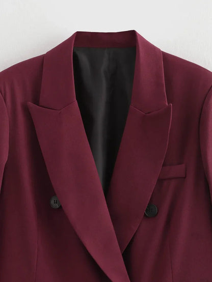Burgundy oversized double-breasted blazer
